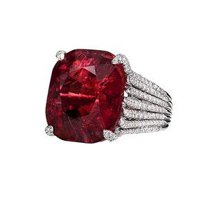 20 MM Cushion Cut Lab Created Ruby Evening Party Wear Women Ring